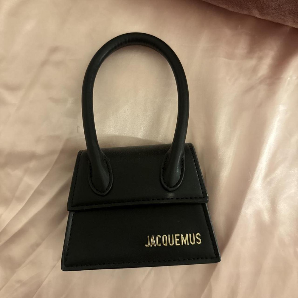 Jacquemus Mini Black Leather Top Handle Bag Gold Logo Micro Handbag